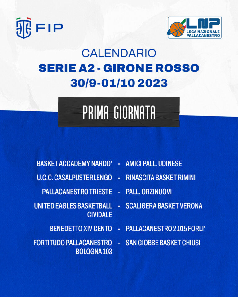 I calendari della Serie A2 maschile 2023/24 Federazione Italiana