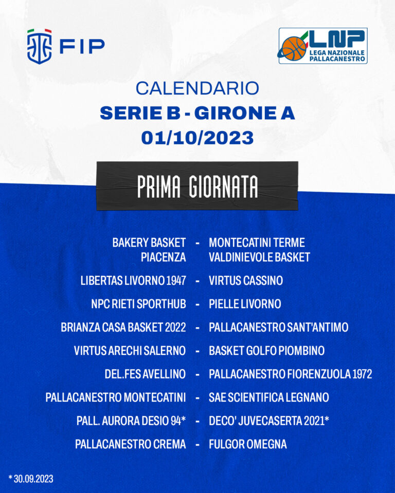 I Calendari Della Serie B Maschile 2023/24 - Federazione Italiana ...